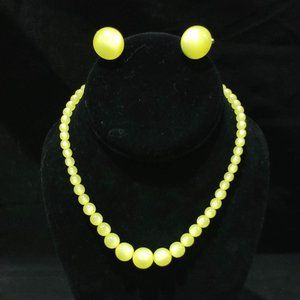 Vintage Lemon Drop Lucite Beaded Necklace and Matching Clip-on Earrings (1950)